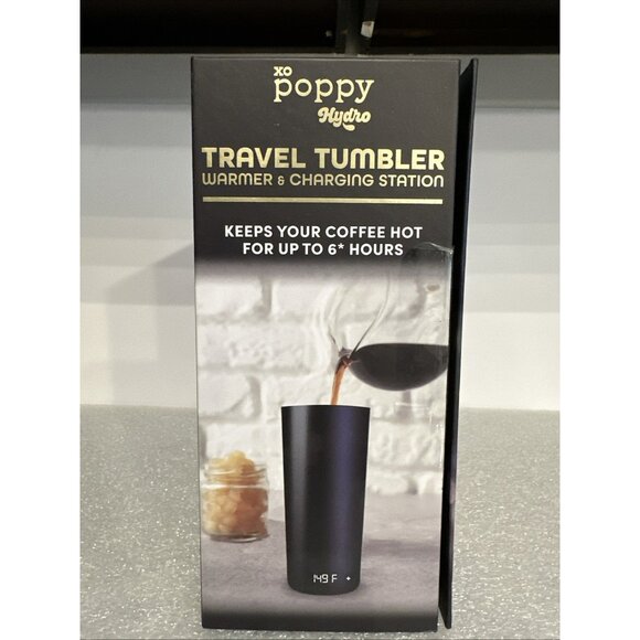 XO Poppy Hydro Travel Tumbler Warmer 11.5 Ounces & Phone Charging Station Black - Picture 3 of 5